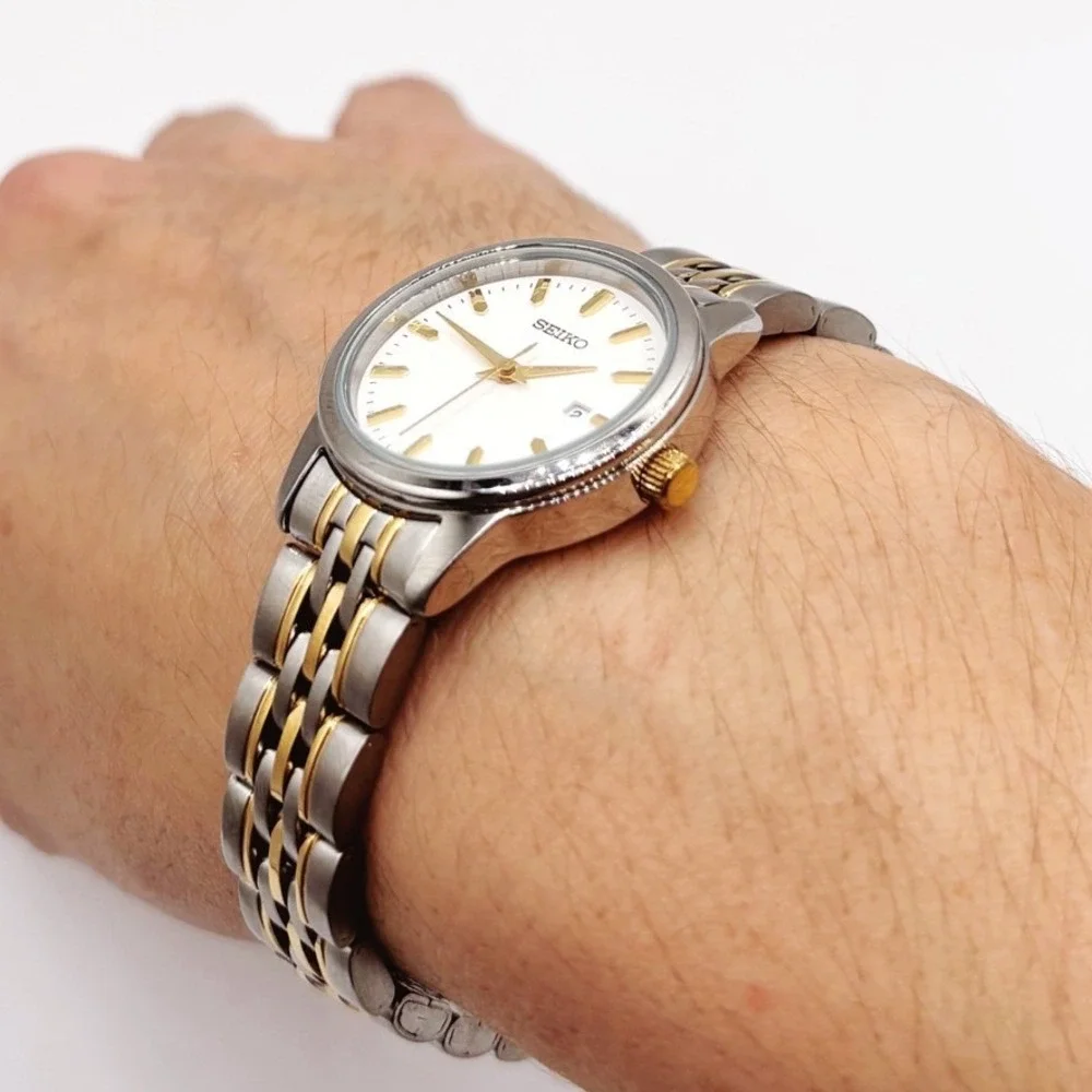 Seiko Essentials SUR834 Womens Two Tone Stainless Steel Quartz Watch White Dial